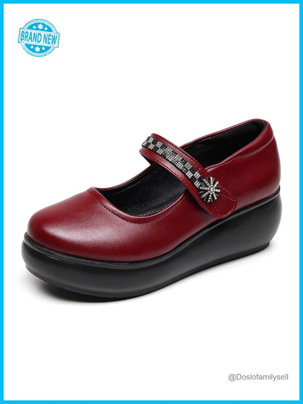 Women's Platform Mary Jane Wedge Pumps with Ankle Strap, Waterproof Work Shoes
